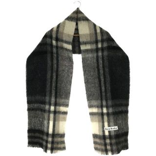 【美品】  Acne Studios / アクネストゥディオズ | 大判 ボリューム フリンジ チェック モヘア ウール スカーフ マフラー | ブラック/グレー | レディース(マフラー/ショール)