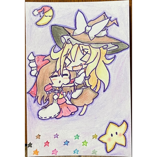 東方project」霊夢ちゃん&魔理沙ちゃん(ちびキャラ)手描き 東方project」霊夢ちゃん&魔理沙ちゃん(ちびキャラ)手描き