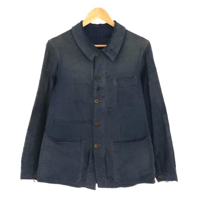 VINTAGE / ヴィンテージ | 推定1930s～ French Work Jacket フレンチワーク ウッドボタン モールスキン カバーオール ジャケット | ー | ブルー | メンズ