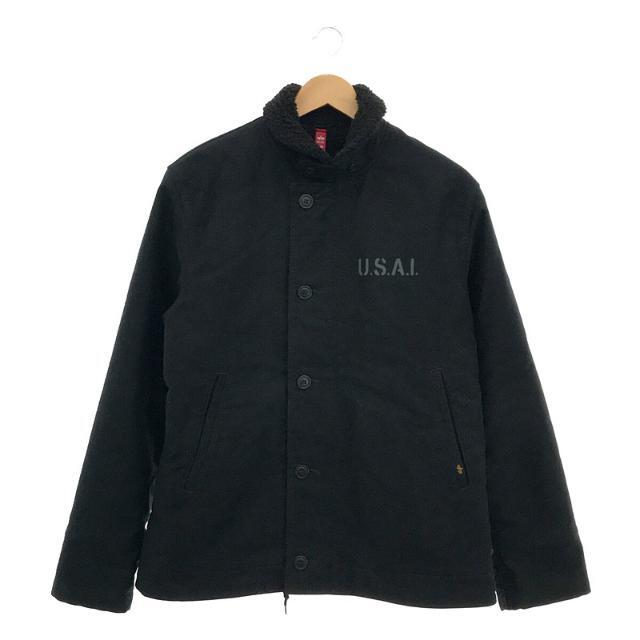 alpha industries / アルファインダストリーズ | N-1 DECK JACKET コットン ツイル ステンシル プリント 裏ボア N-1 ミリタリー デッキ ジャケット | L | ブラック | メンズ