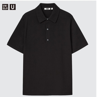 ユニクロ(UNIQLO)のUNIQLO U 2022 ニットポロシャツ ブラック サイズS 445590(ポロシャツ)