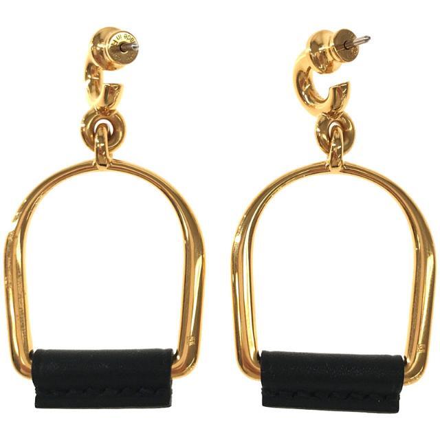 【美品】 HERMES / エルメス | Heritage Equestre Etrier earrings フランス製 2ペア レザー切替 エリタージュ エスケトル エトリエ イヤリング ピアス 箱・保存袋有 | ‐ | ゴールド | レディース