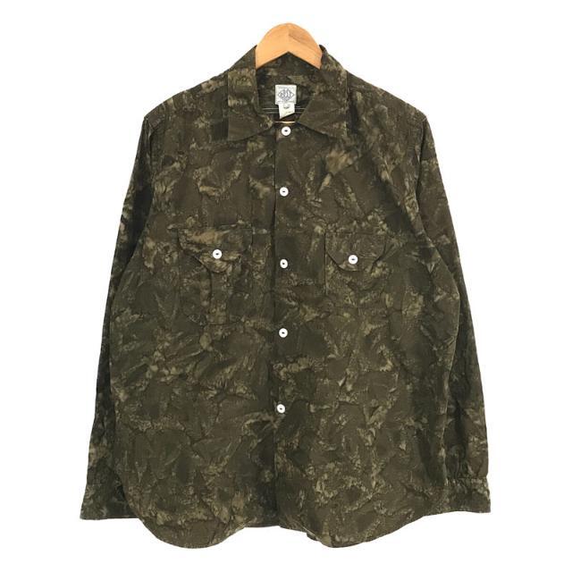 POST OVERALLS(ポストオーバーオールズ)のPOST O'ALLS / ポストオーバーオールズ | Cruz Shirt コットン ボタニカル プリント 総柄 ワーク シャツ | L | カーキ | メンズ メンズのトップス(Tシャツ/カットソー(七分/長袖))の商品写真