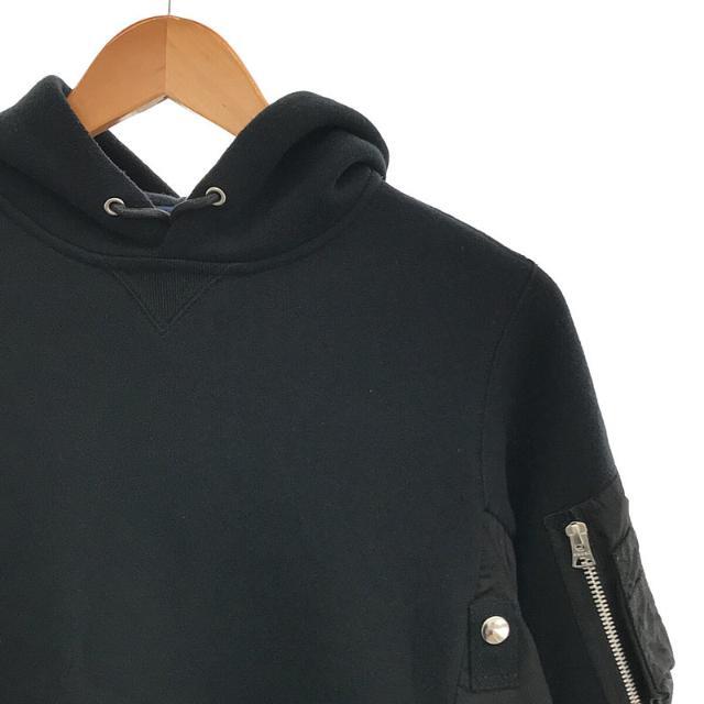 sacai / サカイ | Sponge Sweat x MA-1 Hoodie スポンジ スウェット MA-1 再構築 異素材 ドッキング フーディ  プルオーバー パーカー | 1 | ブラック | メンズ