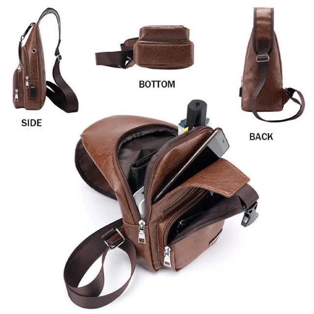 多機能 ボディバッグ ブラウン 大容量 斜めがけバッグ 軽量 ショルダーバッグ メンズのバッグ(ボディーバッグ)の商品写真