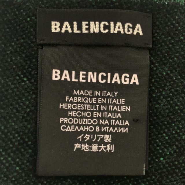 【美品】 BALENCIAGA / バレンシアガ | イタリア製 ジャガード ロゴ ウール マフラー ストール ユニセックス | 30×205 | グリーン/ブラック | メンズ