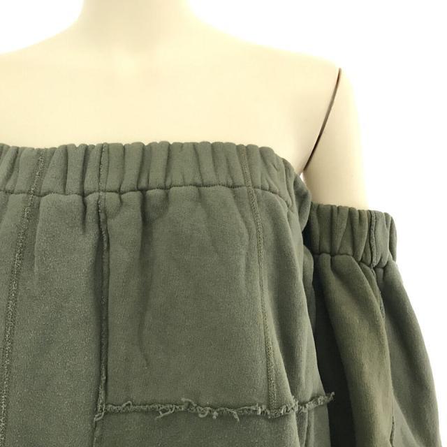 【美品】 MALION vintage / マリオンヴィンテージ | military off shoulder パッチワーク リメイク ミリタリー  オフショルダー スウェット 変形 チュニック | カーキ | レディース