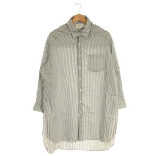 ビューティフルピープル(beautiful people)のbeautiful people / ビューティフルピープル | c.stripe long neck shirt コットン ストライプ ロング シャツ | 36 | ホワイト / グレー | レディース(シャツ/ブラウス(長袖/七分))