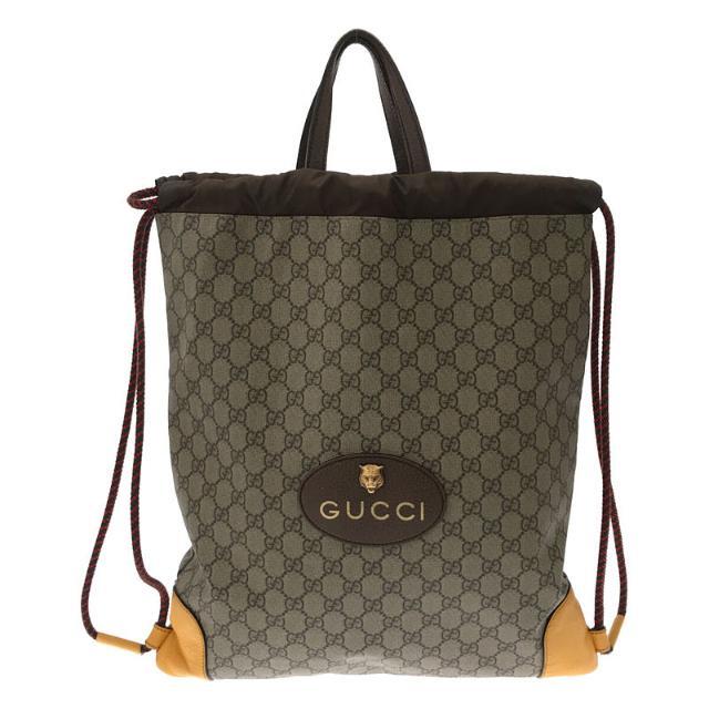 Gucci(グッチ)のGUCCI / グッチ | 473872 イタリア製 2way GGスプリーム ドローストリング トート バックパック リュック ユニセックス 保存袋有 | ‐ | ブラウン | レディース レディースのバッグ(リュック/バックパック)の商品写真