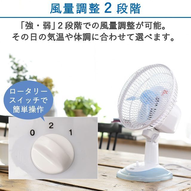 【色: ブルー】山善 扇風機 18cm 卓上 小型 ロータリースイッチ 風量2段