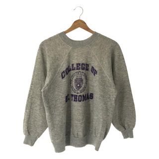 チャンピオン(Champion)のCHAMPION / チャンピオン | 1980s | 80s VINTAGE ヴィンテージ トリコタグ COLLEGE OF ST.THOMAS カレッジフロッキー プリント ラグランスリーブ スウェット | L | グレー | レディース(トレーナー/スウェット)