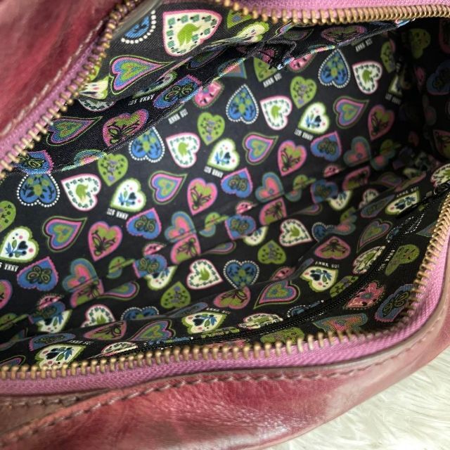 桜 印 『ANNA SUI』本革 レザー トート ハンドバッグ 金具 チェーン