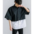 【B.ブラック】日本製/国産 上下セパレートデザイン半袖シャツ