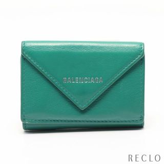 バレンシアガ(Balenciaga)のペーパーミニウォレット コンパクトウォレット 三つ折り財布 レザー グリーン(財布)