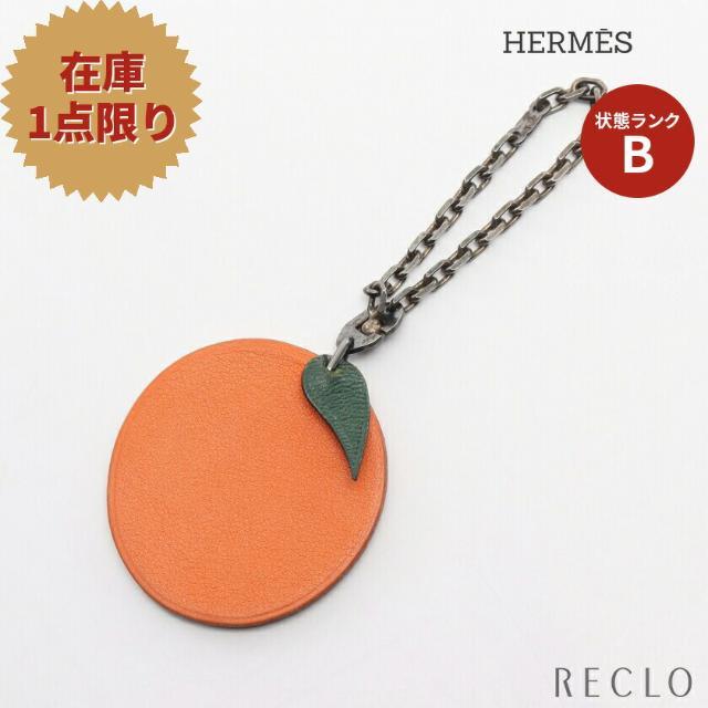 Hermes - バッグチャーム キーホルダー レザー オレンジ グリーン