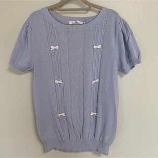 クチュールブローチ(Couture Brooch)のクチュールブローチ　半袖　トップス　サマーニット　ブルー(ニット/セーター)
