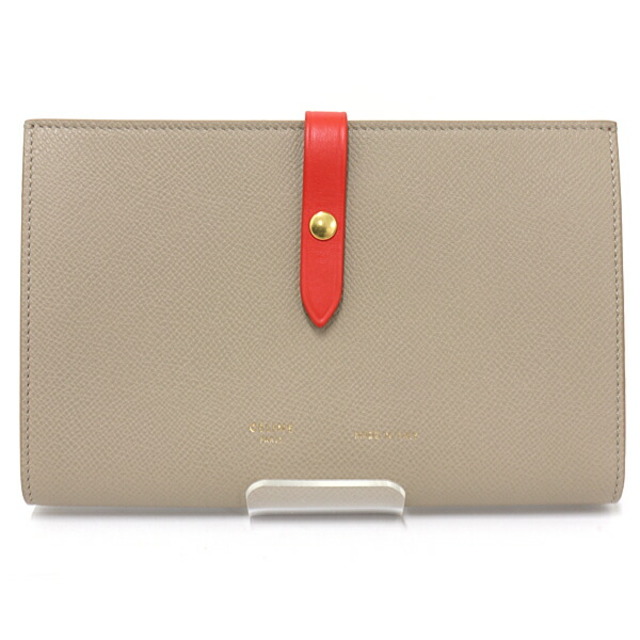 財布セリーヌ CELINE LARGE STRAP WALLET ラージ ストラップ ウォレット 二つ折り長財布 レザー 10B633BFP ベージュ オレンジ ゴールド金具Sランク