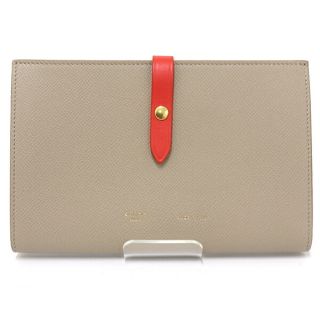 セリーヌ(celine)のセリーヌ CELINE LARGE STRAP WALLET ラージ ストラップ ウォレット 二つ折り長財布 レザー 10B633BFP ベージュ オレンジ ゴールド金具【中古】Sランク(財布)