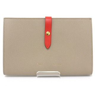 セリーヌ(celine)のセリーヌ CELINE LARGE STRAP WALLET ラージ ストラップ ウォレット 二つ折り長財布 レザー 10B633BFP ベージュ オレンジ ゴールド金具【中古】Sランク(財布)