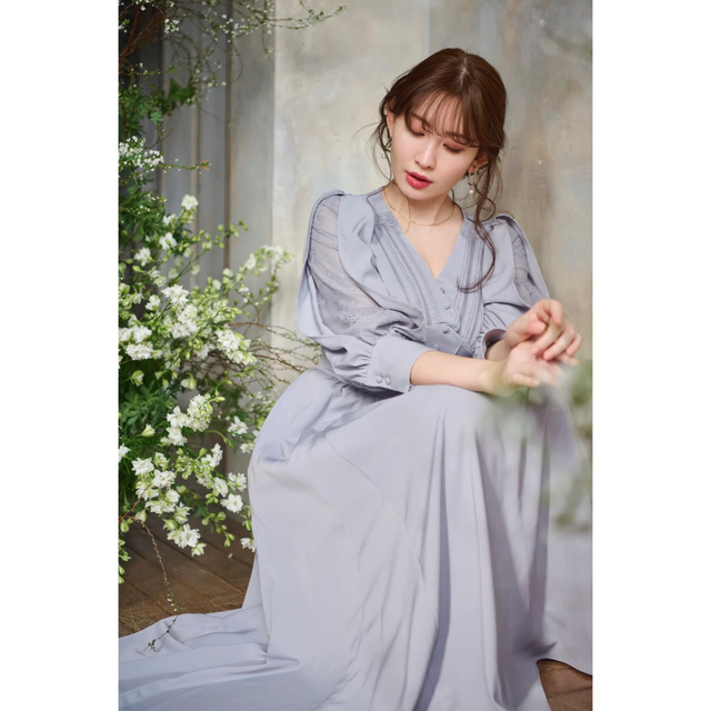 専用】Lace Sleeve Crepe Long Dress - ロングワンピース/マキシワンピース