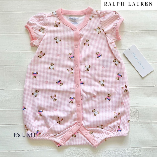 Ralph Lauren(ラルフローレン)の6m70cm 新作　ラルフローレン　半袖　ロンパース　前開き　ベア　チェック キッズ/ベビー/マタニティのベビー服(~85cm)(ロンパース)の商品写真