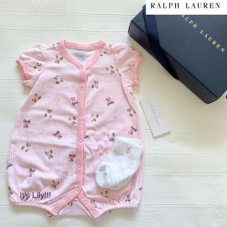 ラルフローレン(Ralph Lauren)の6m70cm 新作　ラルフローレン　半袖　ロンパース　前開き　ベア　チェック(ロンパース)