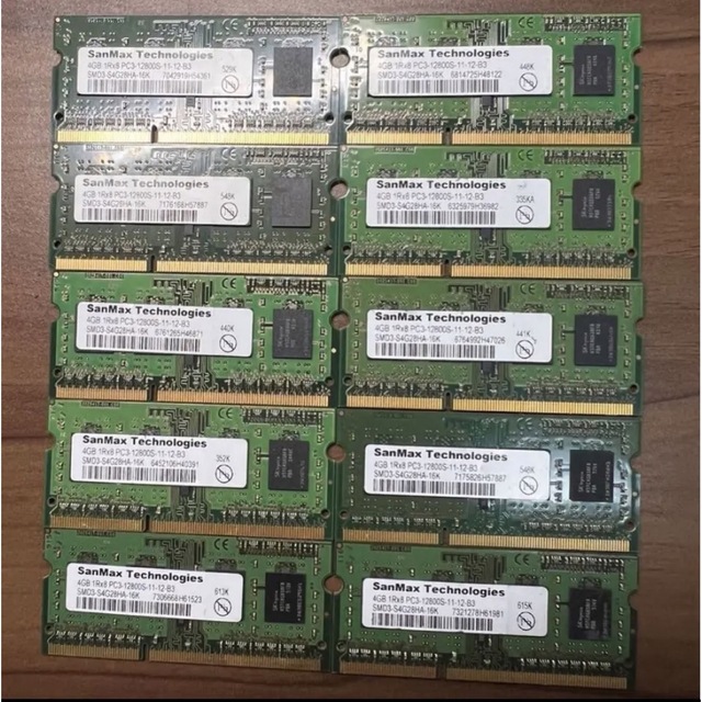 10枚　PC3-12800S (DDR3-1600) 4GB  ノートPC用メモ
