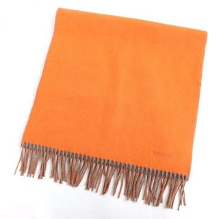 極美品◇HERMES エルメス ロゴ刺繍入り 無地 カシミヤ100％ バイカラー