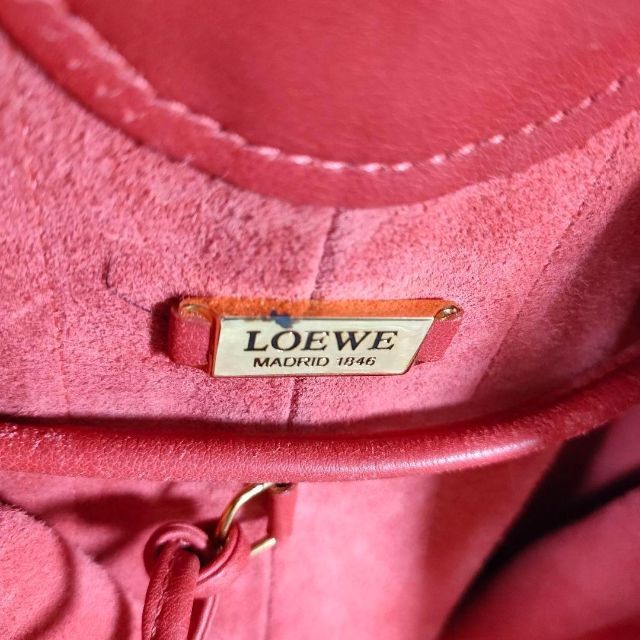 極美品 LOEWE ロエベ ワンショルダーバッグ 巾着 レザー レッド ゴールド