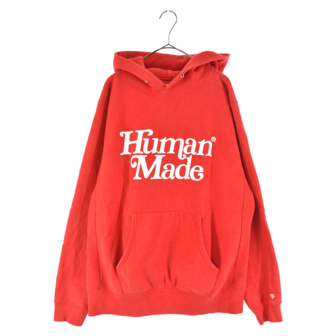 56センチ肩幅HUMAN MADE ヒューマンメイド 19SS × Girls Don't Cry PIZZA HOODIE フロントロゴ プリント プルオーバーパーカー フーディー レッド