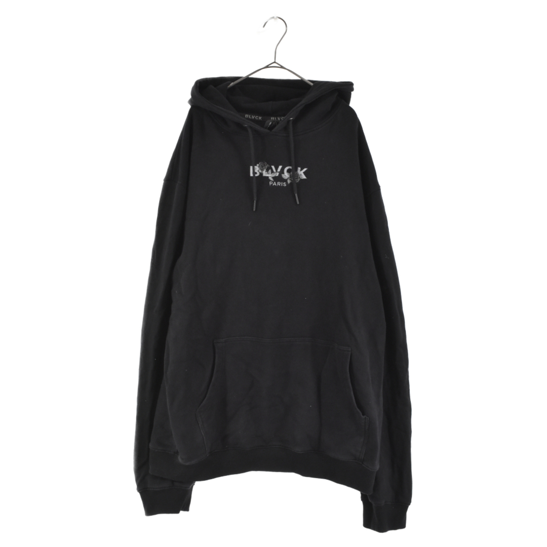 62センチ肩幅BLVCK PARIS ブラックパリ BLVCK BOLD FLORAL HOODIE ブラックボールドフローラルフーディー フレンチテリーコットンスウェットプルオーバーパーカー ブラック