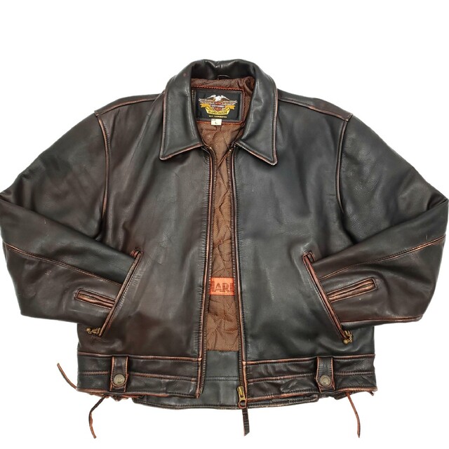 茶芯肉厚牛革◇HARLEY-DAVIDSON◇レザーライダース黒茶L 639