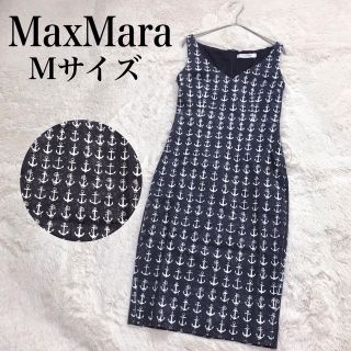 マックスマーラ(Max Mara)の美品 MaxMara デニムワンピース イカリ柄 総柄 ノースリーブ タイト (ひざ丈ワンピース)