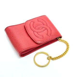 シャネル(CHANEL)のシャネル CHANEL ミニ CC ココマーク ポーチ シガレットケース キャビアスキン レッド(タバコグッズ)