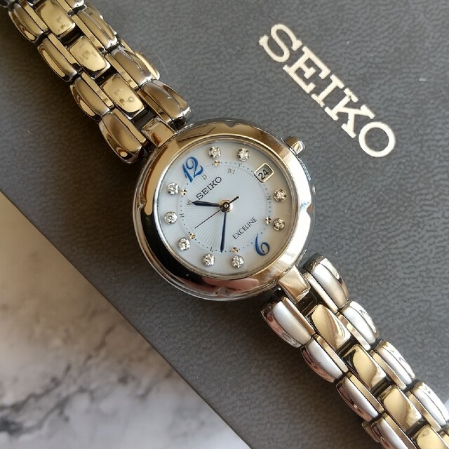 SEIKO - セイコー エクセリーヌ 電波ソーラー 美品 9Pダイヤモンド