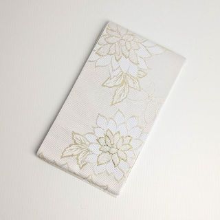 半幅帯 半巾帯 単衣 白 金 ダリア ホワイト 400cm hobi63(着物)