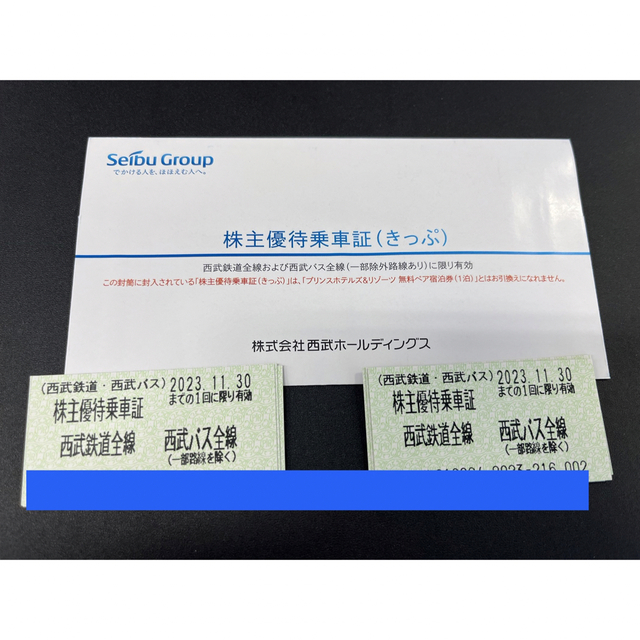 西武鉄道 切符 西武ホールディングス　株主優待乗車証 10枚　 23年11月末