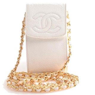 シャネル(CHANEL)の★美品★ シャネル キャビアスキン チェーン キーケース ポーチ ホワイト/白(キーケース)