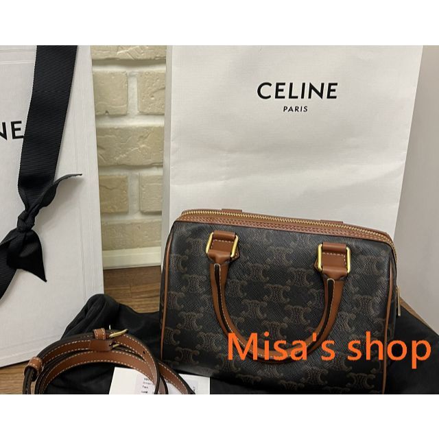 【年間ランキング6年連続受賞】 celine タン トリオンフキャンバス&カーフスキン / 美品CELINEスモールボストン - ハンドバッグ