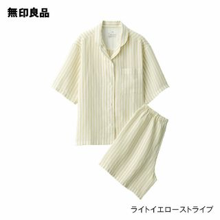 ムジルシリョウヒン(MUJI (無印良品))の無印良品 天然素材の接触冷感 リヨセル麻半袖パジャマ／ライトイエローストライプ(パジャマ)