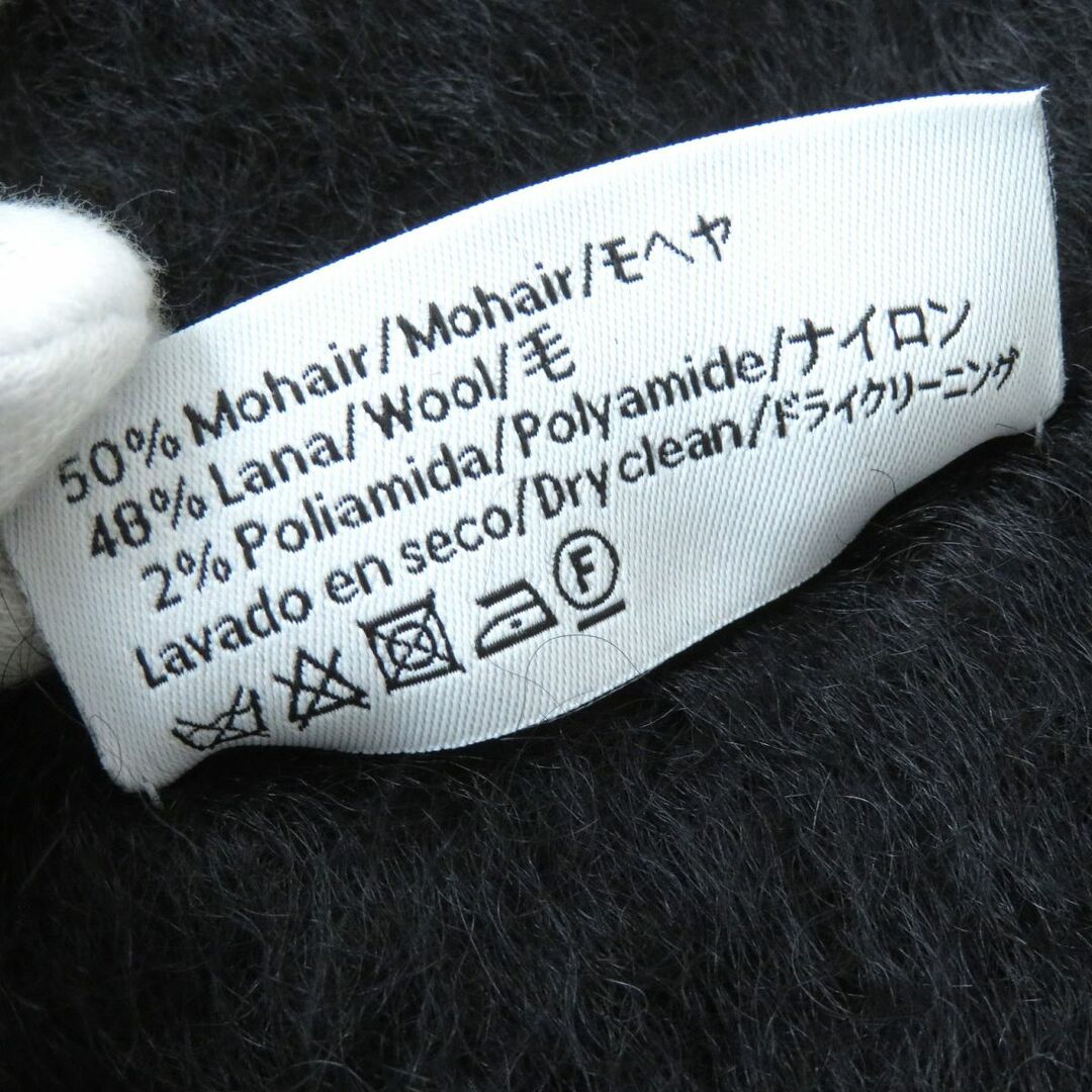 極美品△正規品 LOEWE ロエベ レディース アナグラムロゴレザーパッチ付き モヘア×ウール ロングマフラー ブラック 黒 スペイン製 大人気