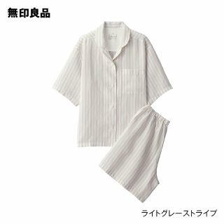 ムジルシリョウヒン(MUJI (無印良品))の無印良品 天然素材の接触冷感 リヨセル麻半袖パジャマ／ライトグレーストライプ(パジャマ)