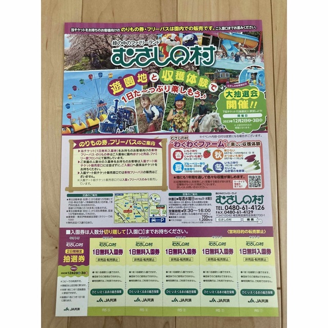 むさしの村 入園券 ５名様分　即日発送！！ チケットの施設利用券(遊園地/テーマパーク)の商品写真