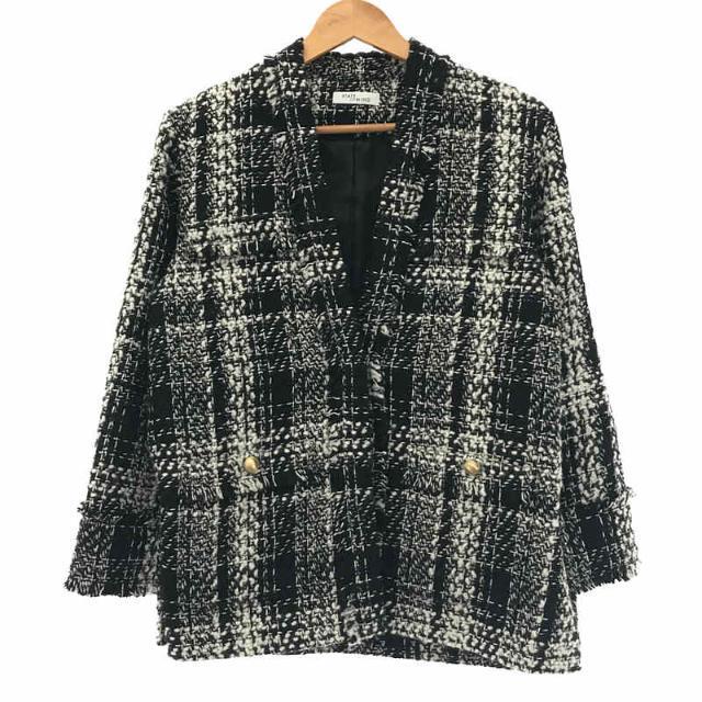 【美品】  STATE OF MIND / ステートオブマインド | 2022AW | allow tweed jacket ノーカラー ツイードジャケット | M | black | レディースジャケット/アウター