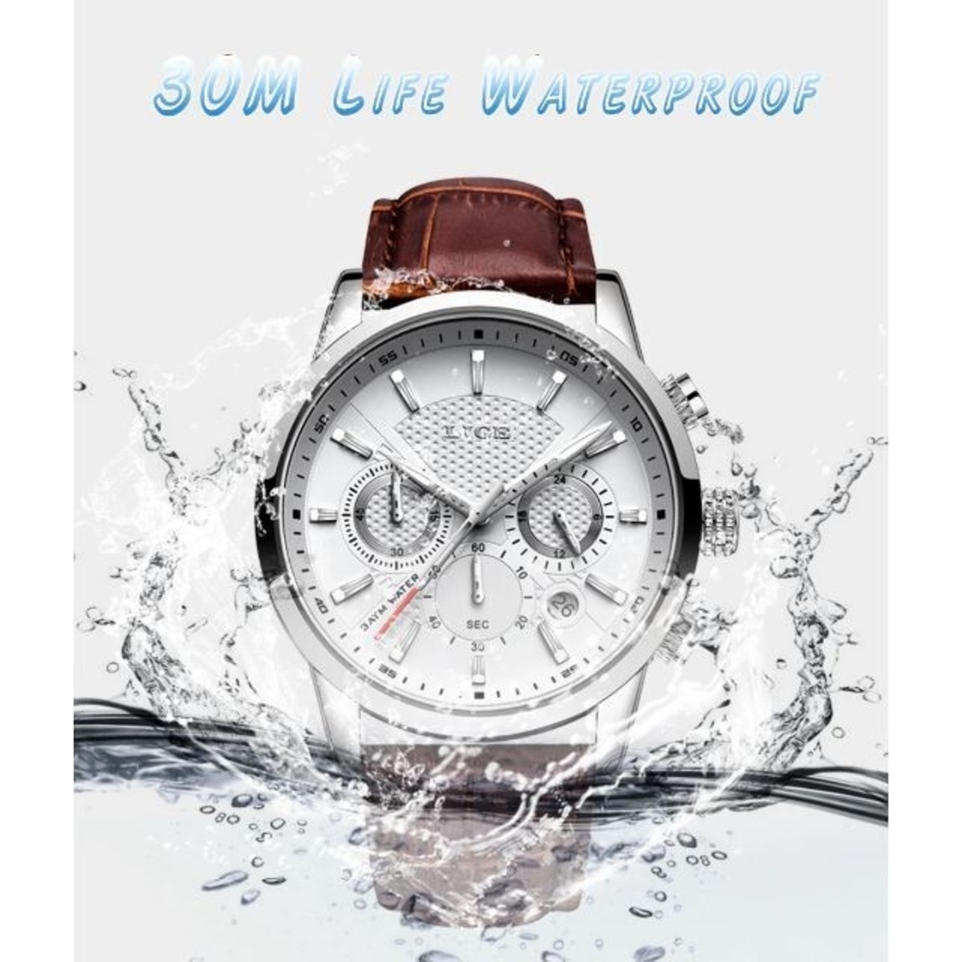 ◆新品◆　メンズ腕時計　クロノグラフ　防水　カレンダー　シルバーホワイト