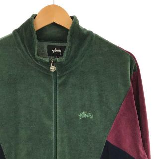 STUSSY - STUSSY / ステューシー | ロゴ 刺繍 パネル 切替 ベロア ... ステューシー ハーフジップ ベロア スウェット 刺繍ロゴ パープル