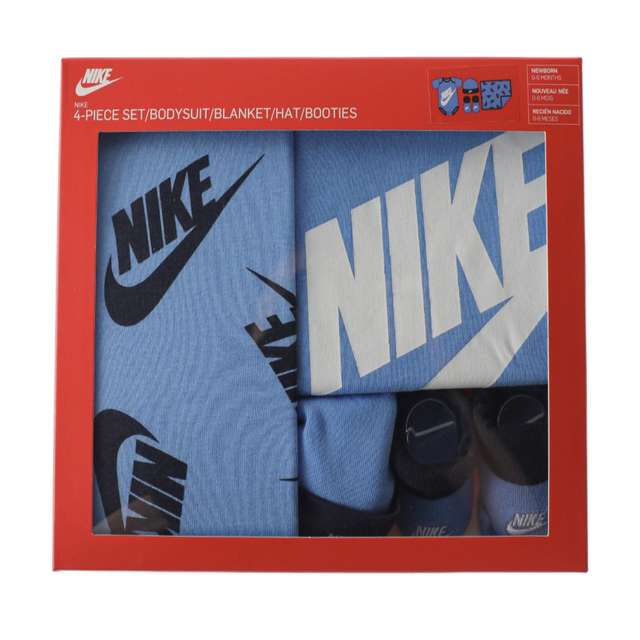 NIKE(ナイキ)のNIKE  ナイキ　4点セット　ロンパース　帽子　靴下　おくるみ　プレゼント キッズ/ベビー/マタニティのベビー服(~85cm)(ロンパース)の商品写真