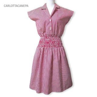 美品 イタリア製 CARLOTTACANEPA ワンピース ストライプ レッド(ひざ丈ワンピース)