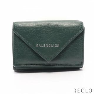 バレンシアガ(Balenciaga)のペーパーミニウォレット コンパクトウォレット 三つ折り財布 レザー ダークグリーン(財布)