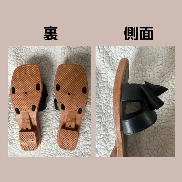 リボン ビーチ リゾートサンダル ペタンコ ブラック  L レディースの靴/シューズ(サンダル)の商品写真
